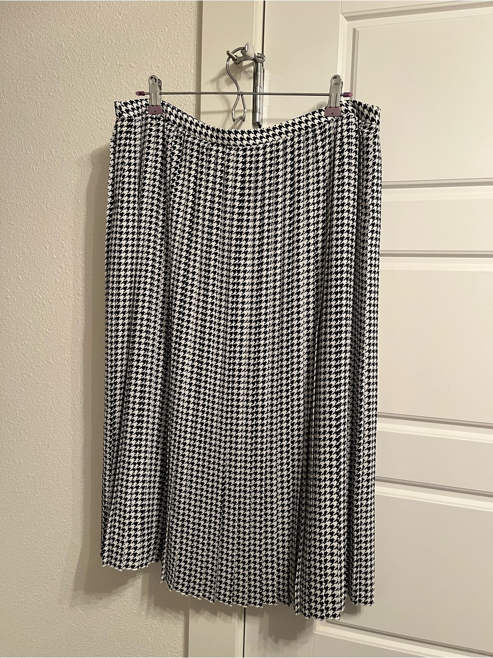 J. Crew Black and White Houndstooth Midi Skirt